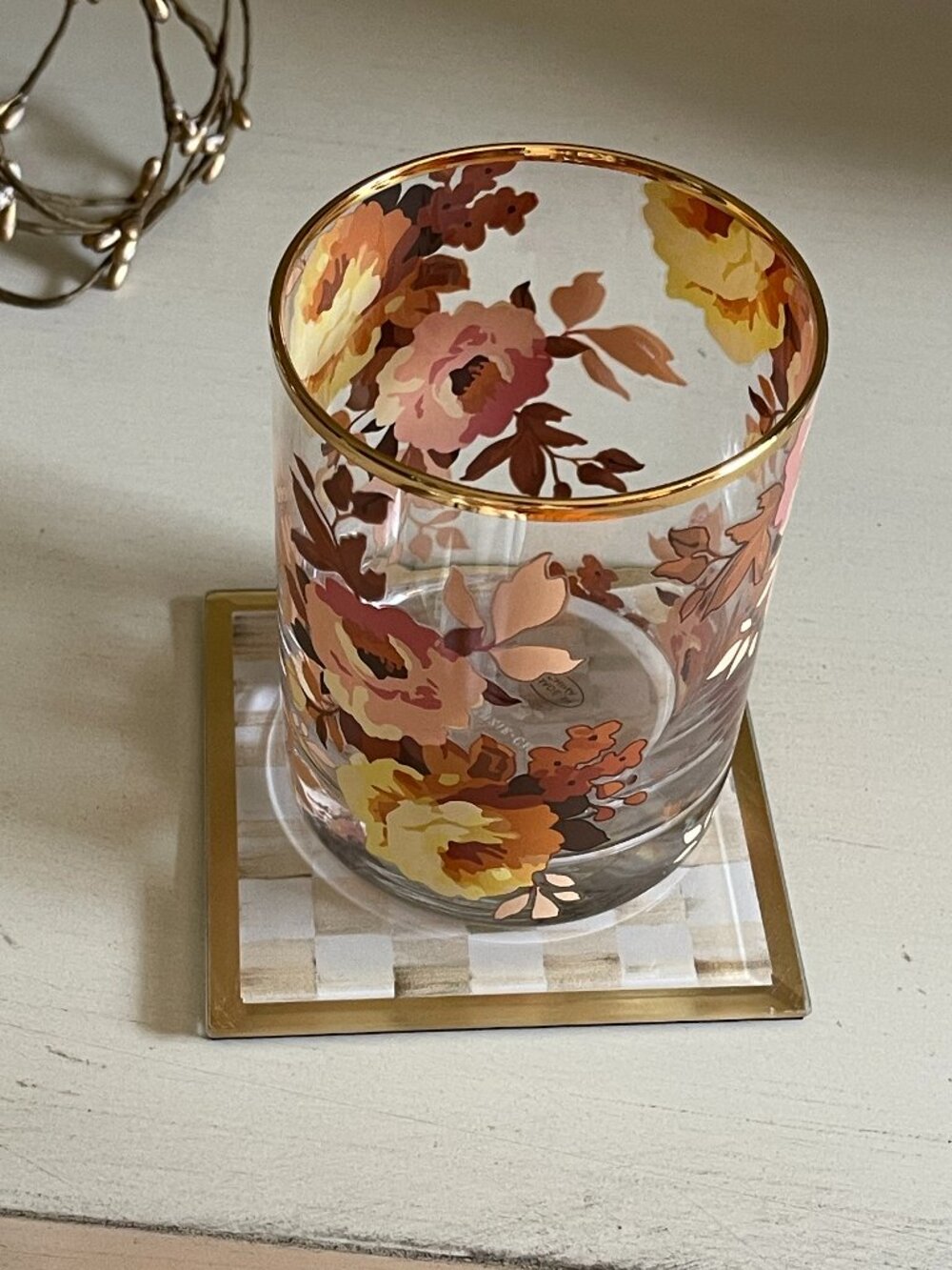 MacKenzie-Childs Mocha Glass Coaster Set of 4 + caddy. - Picture 3 of 16